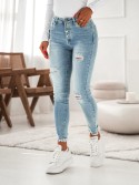 Pantaloni dama din denim cu nasturi cu abraziuni 5502 - Magazin online - Boutique